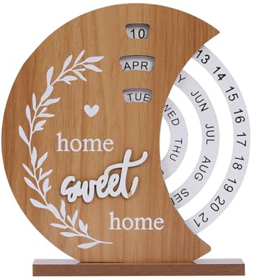 Ewiger Kalender Aus Holz,Holz für ewigen Kalender mit Drehfunktion,Geschenk Tischkalender Rotierender Kalender Ornamente DIY Calendar,Wiederverwendbar Zeiterfassungskarten Dauerkalender,Mond