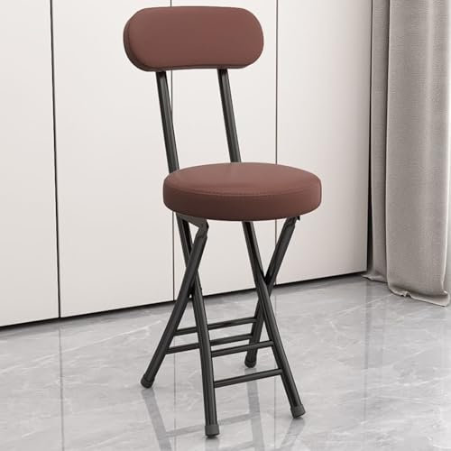 Tragbarer klappbarer Barhocker mit gepolstertem Ledersitz für Hausbar, zusammenklappbarer und kompakter, kurzer Hocker für Wohnungsschlafsaal und Rückenstütze Braun