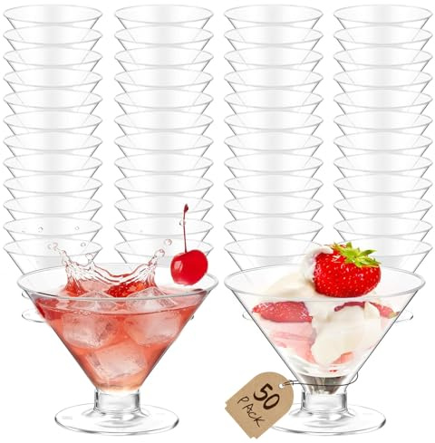 S8686S 50 PCS Disposable Martini Glasses for Parties 5oz,Plastic Martini Glasses Disposable,Martini Plastic Cups for Wedding Party Bowl Wine Ice Cream Fruit