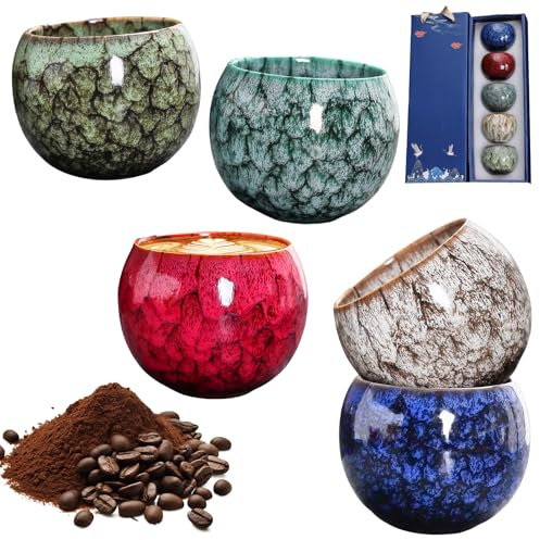 WANDGU Set di Mini Tazze da Espresso in Ceramica: 5 Pezzi Tazze da Espresso di Alta Qualità, Tazza da tè in Gres Giapponese a Pareti Spesse, Senza Tige, 150 ml, per Expresso, Tè
