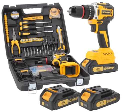 3/8 Brushless Compact Drill Tool Set, 85N.m 21V Cordless Drill Box with 2 * 2000mAh Battery, 782 In-lb Tool Set,DIY Hand Tool Kits for Daily Home Repair