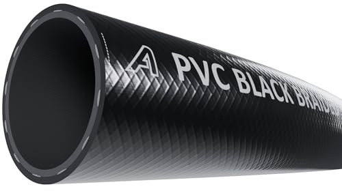 25mm (1) x 33mm (1-5/16) Black Braided PVC Hose Reinforced Heavy Duty Tubing for High Pressure Usages, Flexible for Water Gas Oil Tube, Food Grade 4 Metre