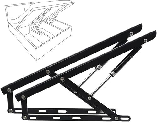 Hochleistungs-Hydraulik-Betthebemechanismus, 2-teilig, Gasdruckfeder-Hebeunterstützung, pneumatische Federabdeckung, Scharniere for Bettkasten(Black,80cm/2.6ft)