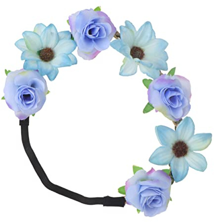 DEARMAMY Blaues Rosen Haarband Blumenhaarkranz aus Angenehmem Material Fest Sitzendes Haarschmuck für Frauen und Mädchen Hochzeit Festival Fotoshooting