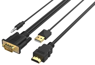 ONTEN Cable HDMI a VGA. Convertidor HDMI macho a VGA macho con conector de audio de 3,5 mm para TV Stick, Raspberry Pi, portátil, monitor, PC, tableta, cámara digital, etc. (1,8 m)