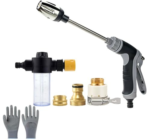 Pressure Washer, Water Blitz High Pressure Water Gun, 360° Rotating Adjustable Three Spray Modes Water Blitz Hose Nozzle with 3 Connectors for 1/2 Pipe (B-with Foam Bottle)