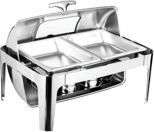 Chafing DISH Buffet Set, Heating And Insulation, Five-Part Set With Food And Water Tray, Holder, Cover, Burner, 9 L, Rectangular, With Visual Glass For The Cafe,one