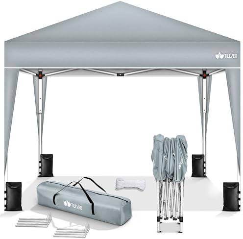 tillvex Gazebo 3x3m impermeabile | Gazebo pieghevole pop-up regolabile in altezza | Tenda da giardino protezione UV 50+ | Tenda Padiglione con borsa (Grigio)