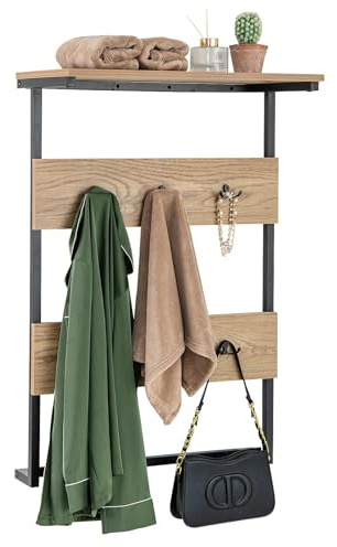 FANTASK Porte-manteau industriel avec étagère et 6 crochets, avec cadre en métal, étagère murale pour entrée, salon et chambre à coucher (naturel)