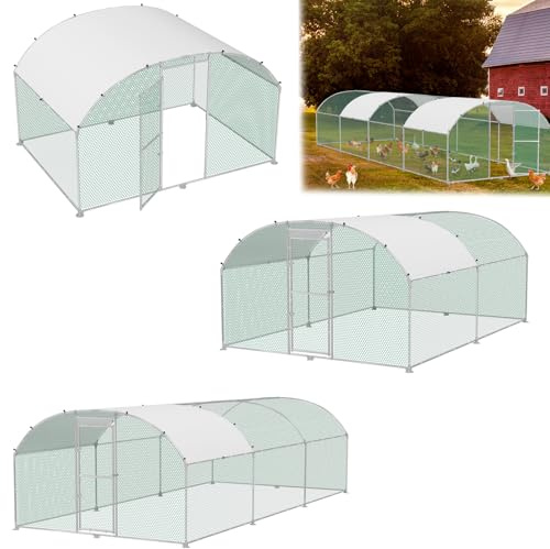 LILIIN 3x8x2m Freilaufgehege Hühnerstall Käfige Kleintierstall aus Verzinkter Stahl, Geflügelstall Hühnerhaus Bogenform Design mit PE Sonnenschutzdach Winterfest, mit Schloss, Kuppeldach