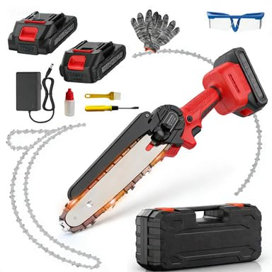 Kettensäge Akku Mini Motorsäge Elektrisch - Elektro Chainsaw Handkettensäge Akku Säge 21v 6in Astsäge Minikettensäge Handsäge Klein für Garten mit 800W Brushled Moto, Ladegerät Ranengar