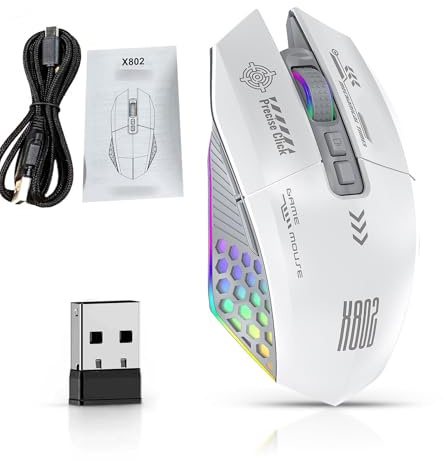 banapoy RGB-Gaming-Maus, Kabelgebunden, BT 2,4 G, 3 Modi, Konnektivität mit Ergonomischem Design, PC-Gaming-Maus für Computer, Arbeit, Büro, Zuhause, PC-Zubehör (Weiß grau)