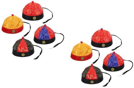 LUOZZY 8pcs Ancient Chinese Emperor Hat Qing Dynasty Royal Cosplay Caps with Braid Traditional Opera Drama Costume Accessory