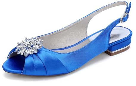 Brudskor dam öppen tå bröllop kväll platta sandaler satin bröllop brudskor 2,5 cm, Kungsblå, 38 EU