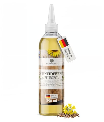 Rocketchair Huile d'entretien pour planche à découper 250 ml fabriquée en Allemagne – Fabriquée à partir de graines oléagineuses – Qualité supérieure, sans solvant, végétalien, sans additifs