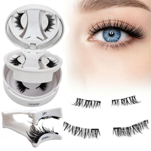 Lot de 2 Paires de Faux Cils Magnétiques sans Eyeliner - Sans Colle avec 3 Aimants & Point Argenté pour Différencier - Effet Naturel 3D, Réutilisable - Pince UP/DOWN & Boîtier avec Miroir Inclus