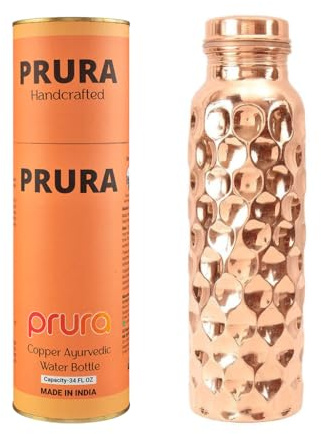 PRURA Vattenflaska i koppar – läckagesäker ayurvedisk dryckesbehållare kopparkärl för sport, gym, utomhus, yoga