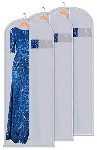 Mr Hsiung & Mrs Yin 60 Inches Long Suit Covers for Men and Women, 3PCS Foldable Garment Bag, Anti-moth Dress Bags Covers Long, PEVA Clothes Covers with Zip, Dust-proof Garment Covers on Open Rails