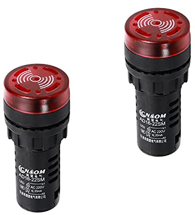 Othmro 2Pcs Signal Lights, 220V Panel Indicator Flashing Alarm Indicator Light Lamp, 2.6inch Length Hole Size 0.87inch Plastic LED Flashing Light with Buzzer for Car Truck Boat Red