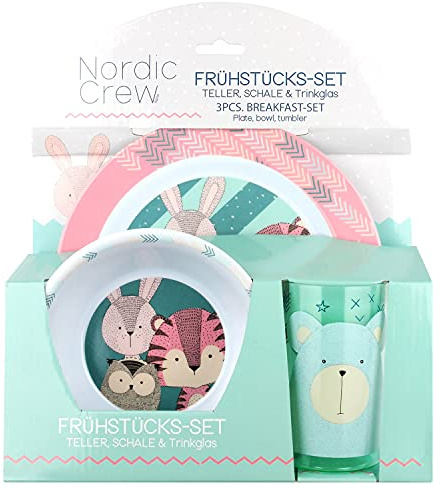 POS 30354 Nordic Crew - Juego de desayuno (plato, cuenco y vaso, melamina estable, sin BPA ni ftalatos)