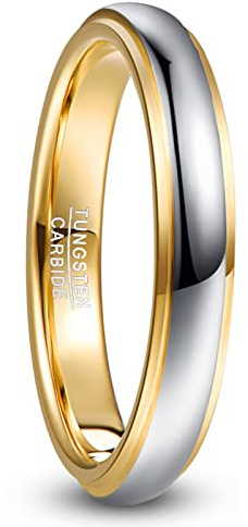 NUNCAD Wedding Rings His and Hers 4mm Gold Silver Tungsten Carbide Ring for Men Women Two-Tone Simple Bands Dome Style Couple Rings with Stepped Edges Size W(65mm)