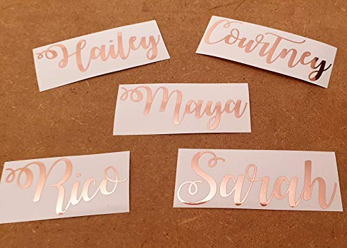 Curly Rose Gold Personalised Name Stickers for Weddings or other Events - Glass Bottle Wine