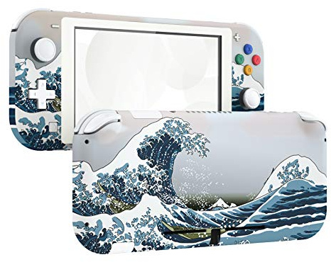 eXtremeRate Coque Console pour Nintendo Switch Lite,Façade avec Accessoires Boutons & Verres Trempé Protection Écran pour Switch Lite,Grande Vague de Kanagawa