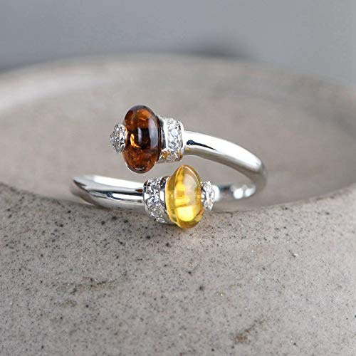 ZHOUBINBIN Bague en Argent 925 Sterling,Bague Réglable Simple Rétro Perles D'Ambre Bague Ouverte Personnalité Féminine Vintage Palais Ornement Ethnique Mode Tendance Bijoux Fine Cadeau Unique