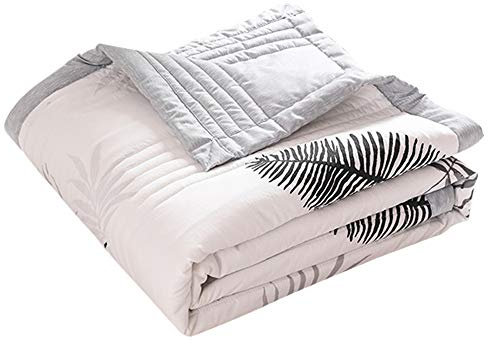 Couvre Lit Matelassée, Chickw1 Doux Microfiber Couvre-lit Couverture de lit Jeté de Lit Dessus de Lit - Réversible Imprimé en Moderne (150x200cm,Feuilles Blanches)