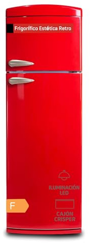 Corberó - Frigorífico | CF2P1821RR | 312L | Nevera con Luz LED | Crisper | Descongelación Manual | Estantes de Cristal | Huevera y Cubiteras | Puerta Reversible | 40 Db | Rojo