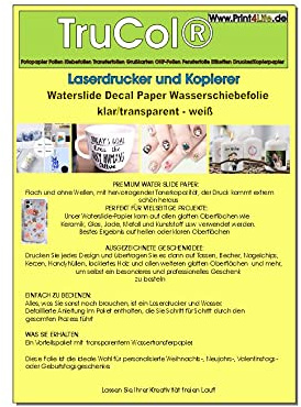 Wasserschiebefolie WEIß für Laserdrucker - hauchdünn Decal Abziehbild - Nassschiebefolie für Keramik, Glas, Kerzen, Metall, Kunststoff, Modellbau (A4-8 Blatt)