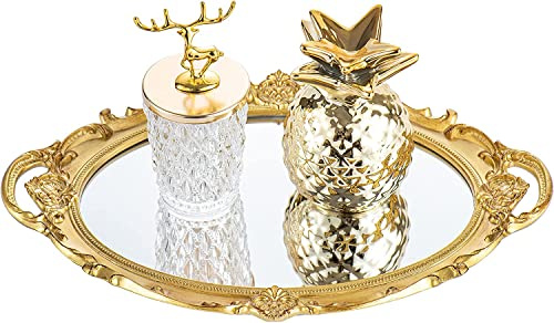 VALICLUD 1pezzi Vassoio Decorativo Con Specchio Vassoio Retro Europeo Per Profumi e Cosmetici Organizzatore Elegante Per Casa e Eventi