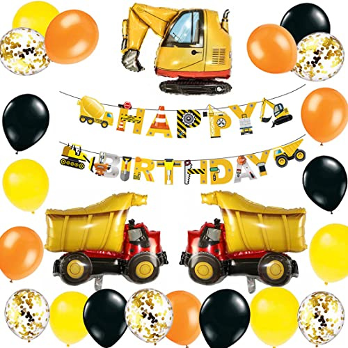 Geburtstagsdeko Jungen Bagger Geburtstag Deko Kindergeburtstag Deko Baustelle Truck Bagger Folienballon Baufahrzeug Baustelle Happy Birthday Banner für Kinderzimmer Kindergarten BAU Party Dekoration