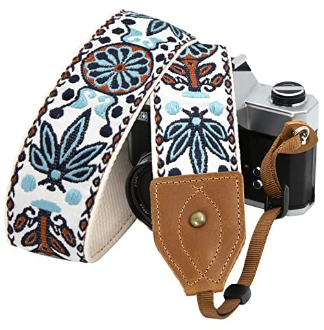 Padwa Lifestyle Kameragurt - 2 Breite Verrückte Pferd Kuhfell Kopf Kameragurte, Reine Baumwolle Gewebte Verstellbare Schulter-Nacken-Gurt für DSLR-Kameras, Großes Geschenk für Fotografen
