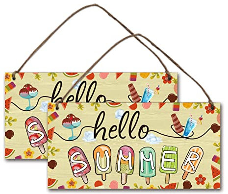 nbeads Lot de 2 Panneau de Bienvenue Porte d'entrée, Panneau de Bienvenue D'Été Plauqe de Porte Panneau Murale Décoratif Décorations D'Été pour Fête de Vacances D'Été Décoration Porte Maison