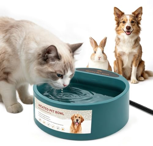 Enjoying Beheizter Wassernapf, 2.2 L, Beheizbare Hühnertränke Hunde Katze, Kalter Tag Beheizbare Tränke Kaninchen, Beheizbarer Wassernapf mit Anti-Biss Stromleitung, Eisfrei