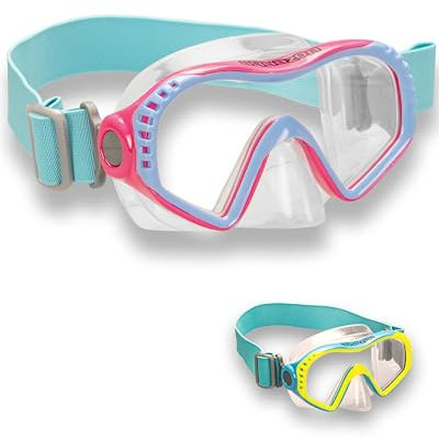 AQUAZON Starfish Junior Medium Schnorchelbrille, Taucherbrille, Schwimmbrille, Tauchmaske für Kinder, Jugendliche von 7-12 Jahren, Tempered Glas, mit Silikon, tolle Passform, Farbe:Pink blau