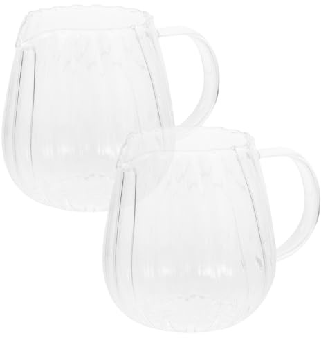Kichvoe 2-Teiliger 300 ml Milchkännchen Glas Geprägter Streifen Servierkrug Milch Kaffee Sahnekännchen Saucenkrug Kung-Fu-Teetasse mit Griff Milchaufschäumkännchen für Die Küche zu Hause
