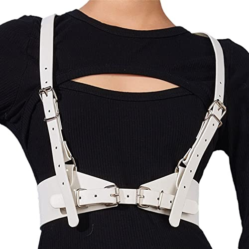 BODIY Punk Femmes Ceinture Ceinture en Cuir PU Mode Corps Chaîne Ceinture Rave Halloween Accessoires Ceinture Réglable Goth, blanc, Fit for Waist Size 28''-33''