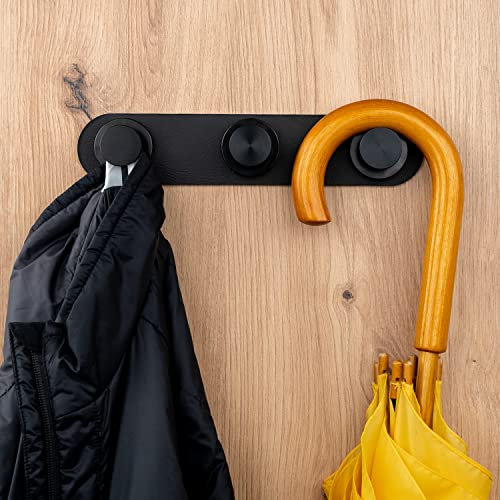 silwy® Garderobe BLACK (25 x 5 cm) inkl. 3 Magnet-Garderobenhaken und 3M-Klebeband - modernes, platzsparendes Garderoben-Set mit 3 abnehmbaren Magnet-Haken, Wandgarderobe für Jacken, Taschen und mehr