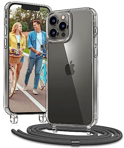 Vaykwo Handykette für Apple iPhone 12 Hülle mit Band und iPhone 12 Pro Hülle mit Band - Necklace Handyhülle - Transparente Case zum Umhängen mit Kameraschutz und Bildschirmschutz - Grau | Necklace Handyhülle, Transparente Case zum Umhängen, Verstellbar und Abnehmbar