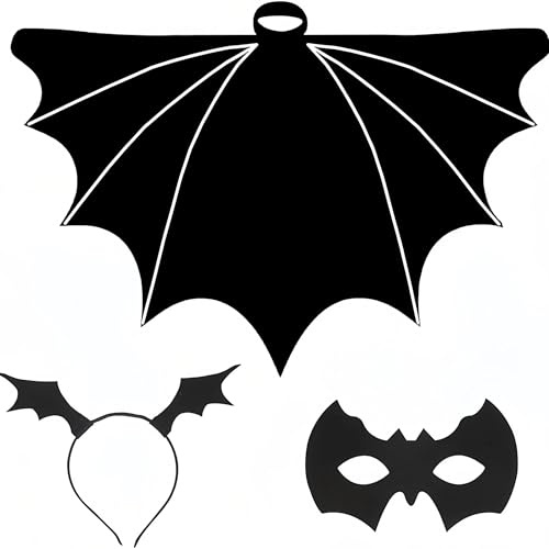 Veroda Fladdermusdräkt, svart, fladdermusvingar, kappa, hårtvål, ögonmask för halloween, karneval, kostym (vuxna)