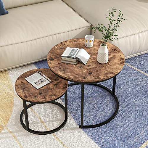 BOFENG Runder Nesting Couchtisch, 2er Set Beistelltisch für Wohnzimmer (Rustikalbraun, 2er Set)