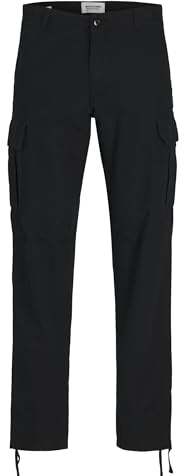 JACK & JONES Kane Barkley - Pantalones Holgados Tipo Cargo para Hombre, Color Negro, Negro, 32W/30L
