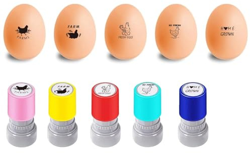 AHANDMAKER 5 Stile Eierstempel, Eierstempel Für Frische Eier, Mini-Eierstempel Zum Selbermachen, Eier-Zeichnungsstempel, Hühnerei-Stempel Mit Stempelkissen Und 10 ml Nachfülltinte Auf Wasserbasis