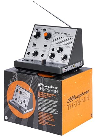 Stylophone Theremin – preisgekrönter tragbarer Touch-Synthesizer mit Retro-Analog-Sound, eingebautem Lautsprecher, Delay- und Vibrato-Effekten, Schieberegler, kompaktes batteriebetriebenes Design