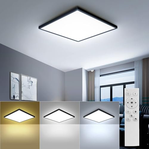 OTREN Plafón LED Techo Regulable, 3000-6500K Lamparas de Techo con Mando a Distáncia, IP44 Luz Led Moderna para Dormitorio Baño Cocina Sala de Estar, Cuadrada, 30CM, Negro