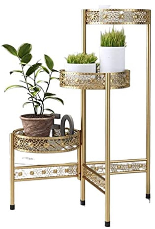 DGSYUAN Pflanzenständer Blumenständer Blumenregal Blumenständer Aus Eisen, Faltbar, Moderner Blumentopfständer, Boden, Blumenständer, Heimdekoration Blumentreppe Pflanzenregal(Gold)