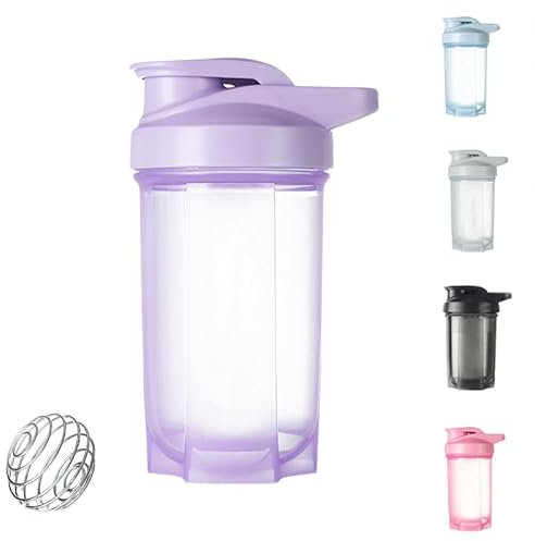 HUIQIHANG Protein Shaker Bottle 500ml with Stainless Steel Mixing Ball, BPA- and DEHP- free, Leakproof Flip On Lid, Temperature Safe, Dishwasher Safe Perfect for Mixing Powdered Shakes - (Purple)
