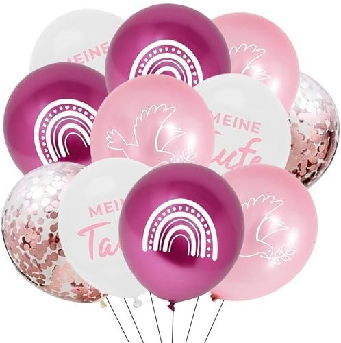 ALEGRE® Taufe Deko Luftballon Rosa,20 Stk Taufdeko Luftballons Taufe, Deko Taufen Mädchen Junge,Taube Regenbogen Muster Tauf Helium Ballon für Babyparty, Kommunion, Konfirmation, Babyshower Party Deko